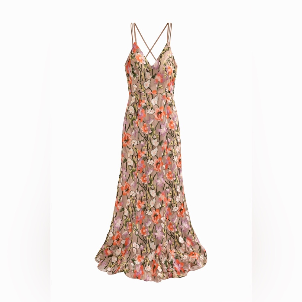 Sequin Hearts sheer floral embroidered maxi dress Sz 13